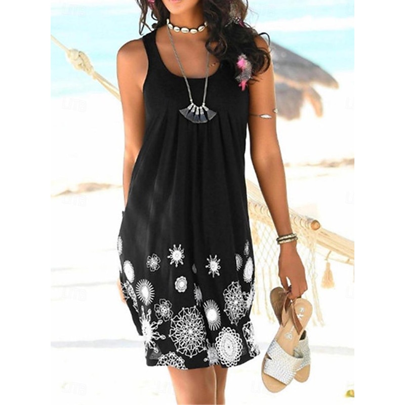 Women's Casual Dress Tank Dress Floral Geometric Print U Neck Mini Dress Stylish Daily Date Sleeveless Summer2