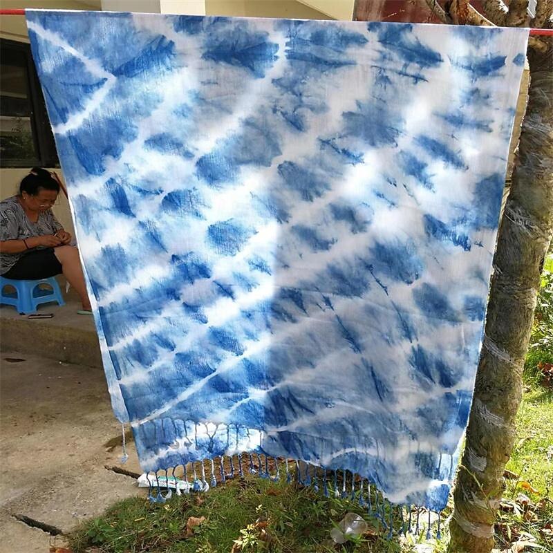 2PCS Tie Dyed Scarf White Cotton and Linen Silk Scarf Long Shawl Scarf Tie Dyed Material DIY 68*190CM3