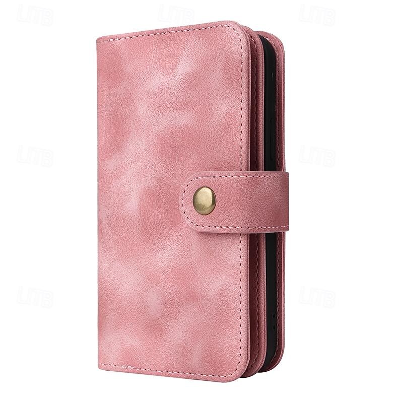 Phone Case For iPhone 15 14 Pro Max Plus 13 12 11 Pro Max Mini Wallet Case Zipper Full Body Protective with Wrist Strap Retro TPU PU Leather4