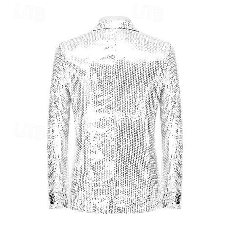 Men's Blazer Jacket Party Sparkle Sequin Solid Colored Black Silver Pink Tailored Fit Single Breasted Two-buttons4
