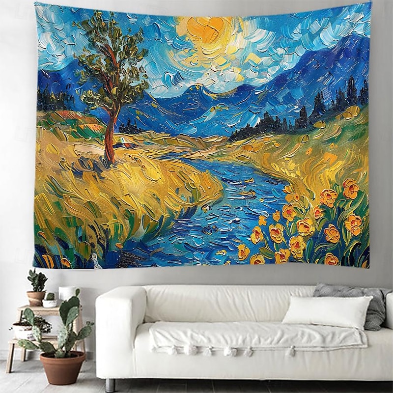 Oil Painting Lotus Hanging Tapestry Wall Art Large Tapestry Mural Decor Photograph Backdrop Blanket Curtain Home Bedroom Living Room Decoration 12