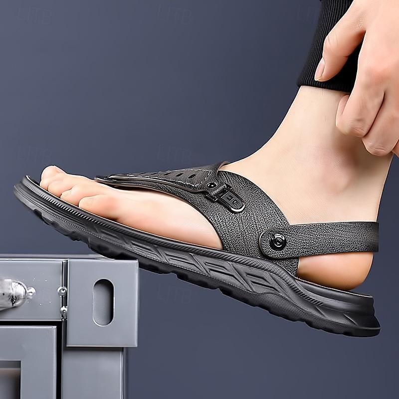 Men's Leather Sandals Slippers & Flip-Flops Retro Walking Casual Daily Vacation Beach Comfortable Slip-on Shoes Yellow Gray4