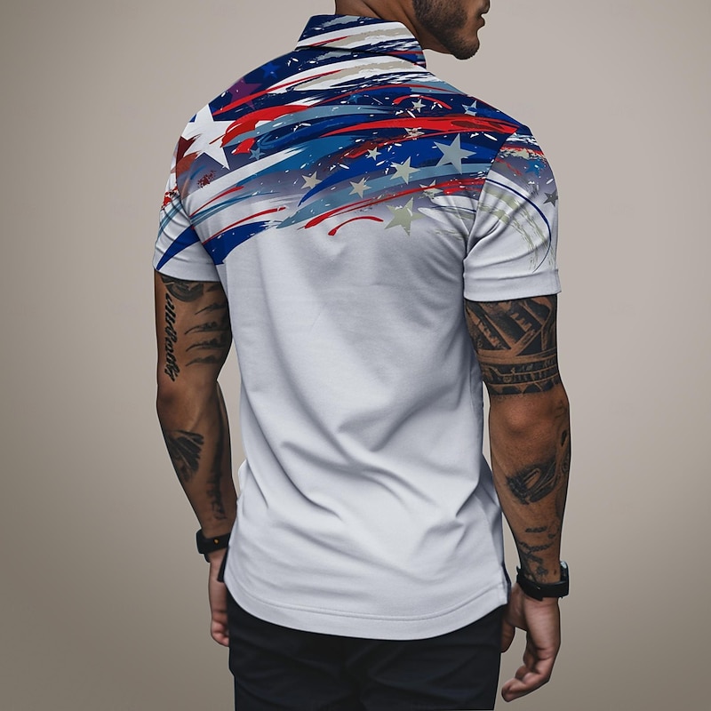 Men's American Flag Veterans Polo Shirts Golf Shirt Short Sleeve Polo Shirts Collared Shirts Casual Vacation Wear Party Outfits Buttons 3D Print Spring & Summer Black White3
