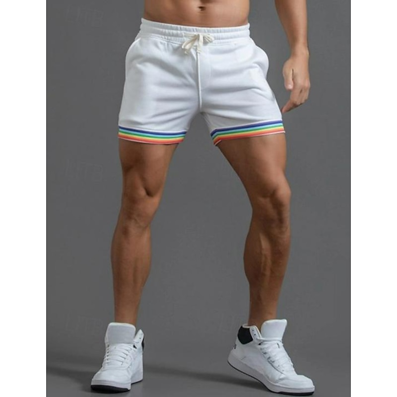 Men's Sweat Shorts Shorts Summer Shorts Patchwork Drawstring Elastic Waist Solid Color Comfort Breathable Short Outdoor Daily Fashion Casual / Sporty White Green Micro-elastic3