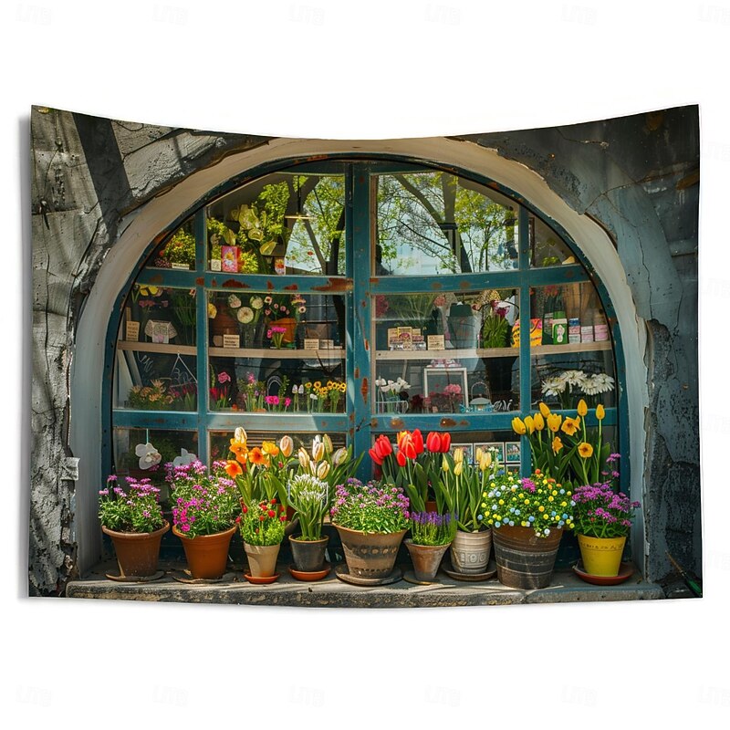 Pottage Farmhouse Hanging Tapestry Wall Art Large Tapestry Mural Decor Photograph Backdrop Blanket Curtain Home Bedroom Living Room Decoration Window View Cottagecore3