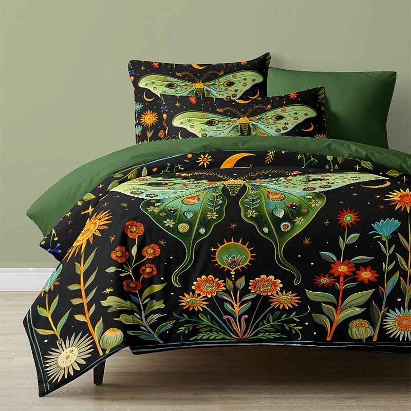Forest Fairy Tales Duvet Cover Set Cotton Tropical Plants Pattern Set Soft 3-Piece Luxury Bedding Set Home Decor Gift Twin Full King Queen Size Duvet Cover