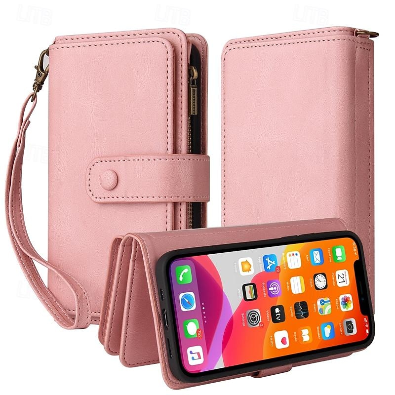 Phone Case For Samsung Galaxy S25 S24 S23 S23 FE S22 S21 Ultra Plus A55 5G A35 5G A25 A15 Wallet Case Zipper Full Body Protective with Wrist Strap Retro TPU PU Leather2