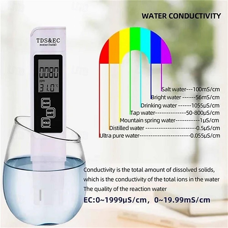3 In1 Meter Digital Water Quality Tester TDS EC Meter Temperature Tester Pen Multifunctional Digital Water Quality Tester For Water Purity TEMP PPM Tester TDS Meter Digital Water Quality Tester3