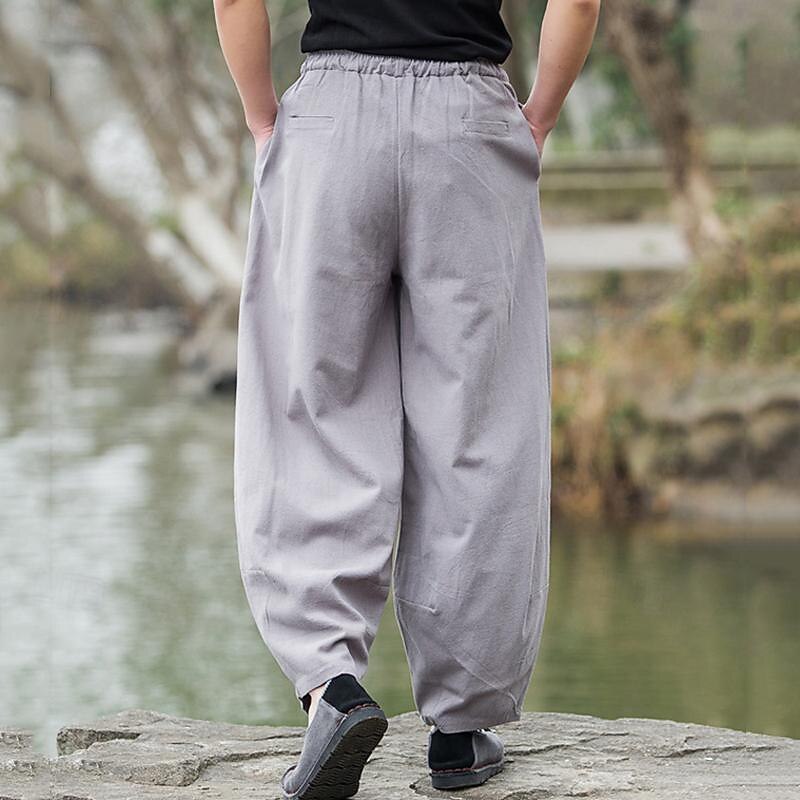 Men's Linen Pants Trousers Summer Pants Beach Pants Pocket Drawstring Elastic Waist Plain Comfort Breathable Daily Holiday Vacation Hawaiian Boho Black Navy Blue3