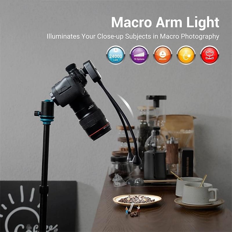 LED Macro Arm Light with 10 Level Ajustable Brightness Macro Photography Lighting for Canon Nikon Sony Olympus Fujifilm DSLR2