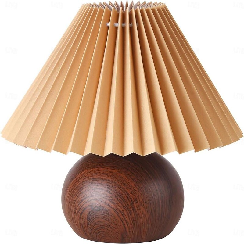 Cute Small Pleated Lamp Modern Bedside Table/desk Lamp Beige Lampshade Metal Base Suitable for Bedrooms Home Offices Living Rooms Children's Dormitories with E27 Light Bulb and Switch Plug3