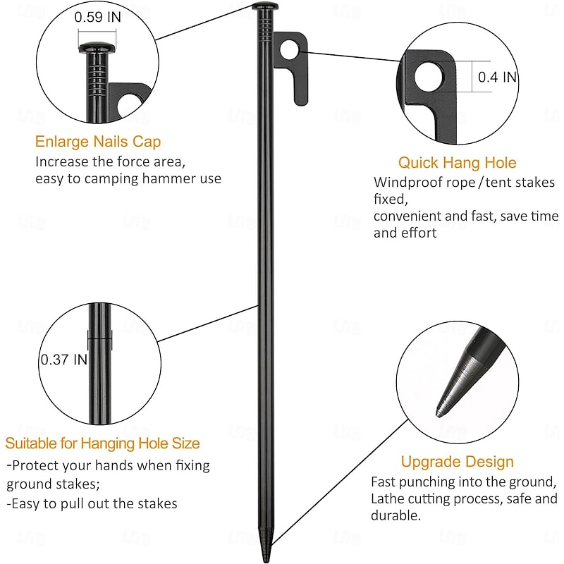 8/16 Pack Tent Stakes Heavy Duty Metal Tent Pegs for Camping Steel Tent Stakes 8 inch Unbreakable and Inflexible4