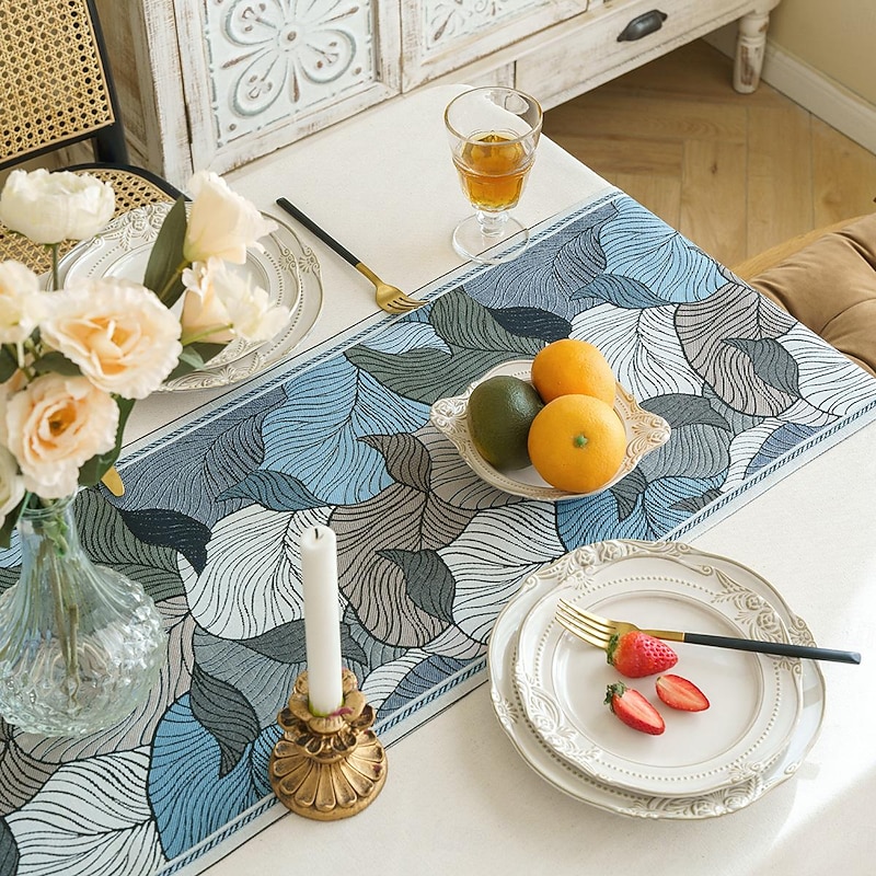 Wide Border Jacquard Table Runner with Messy Colorful Leaves 71/79/87inch Long4