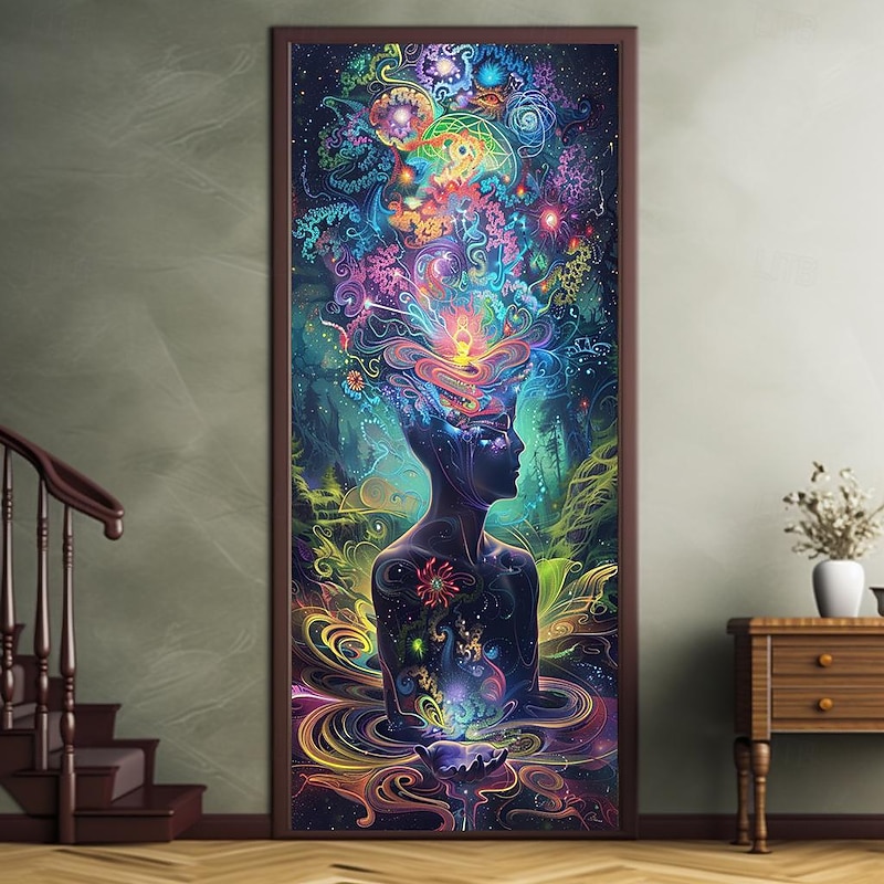 Psychedelic Trippy Door Covers Mural Decor Door Tapestry Door Curtain Decoration Backdrop Door Banner Removable for Front Door Indoor Outdoor Home Room Decoration Farmhouse Decor Supplies2
