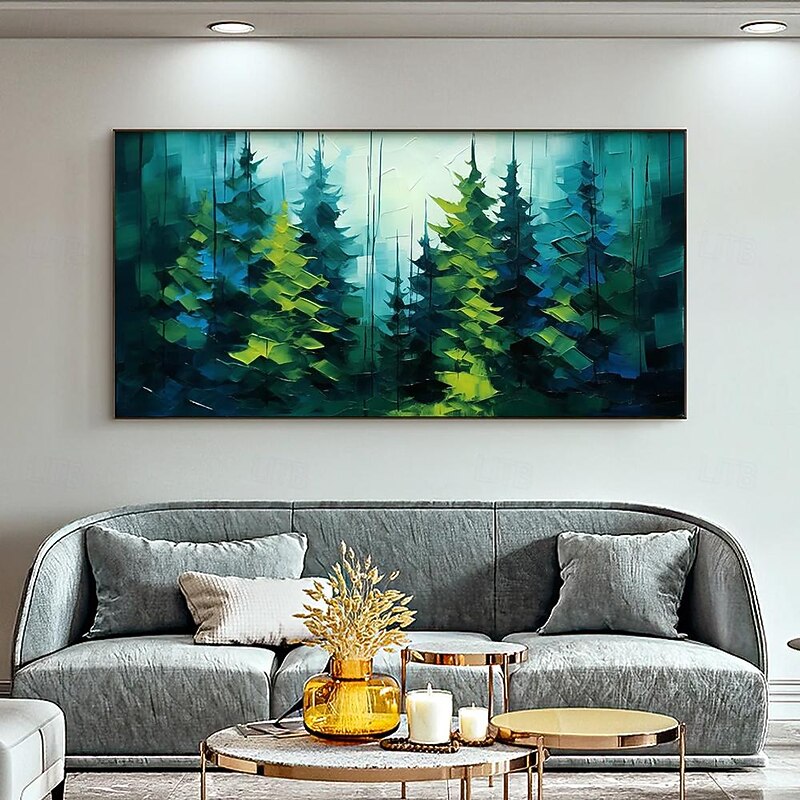Mintura Handmade Green Forest Oil Paintings On Canvas Large Wall Art Decoration Modern Abstract Tree Landscape Picture For Home Decor Rolled Frameless Unstretched Painting3