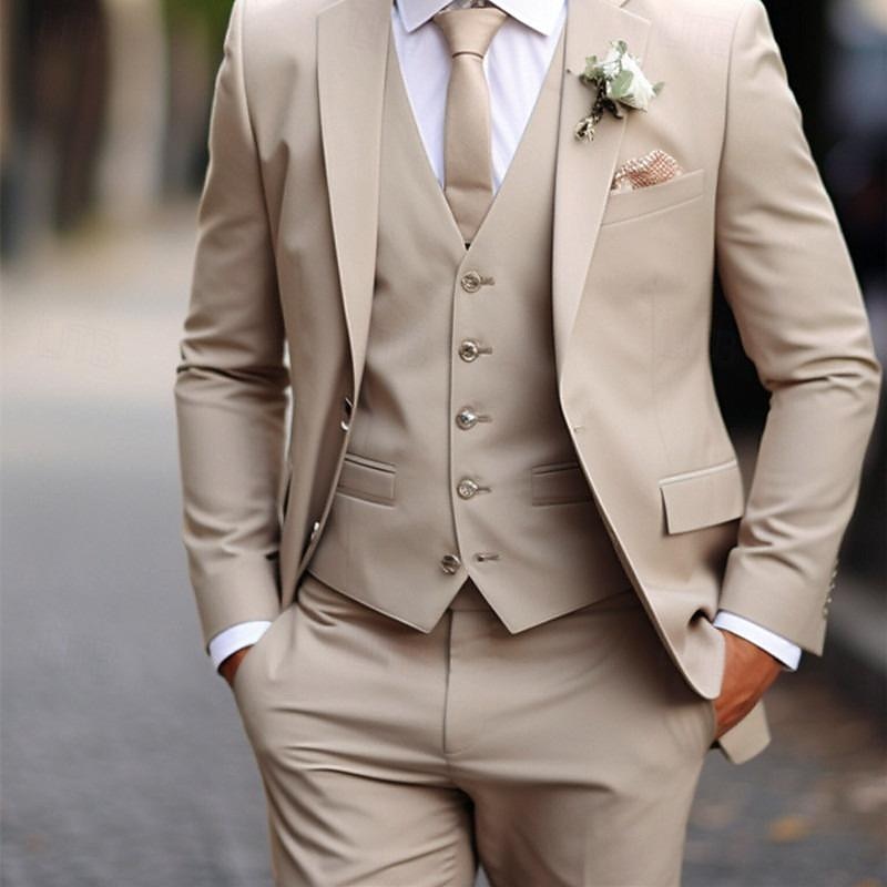 Men's Wedding Suits Notch Dark Green Khaki Daily Business Solid Colored Plus Size 3 Piece Single Breasted Two-buttons2