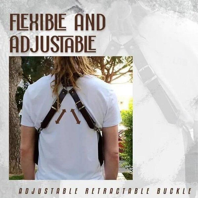 Double Shoulder Armpit Bag,Vintage Leather Men's Suspenders Shoulder Bag Outdoor Crossbody Phone Bag with Adjustable Zippered Pouch, Universally Compatible Wallet for Both Sides4