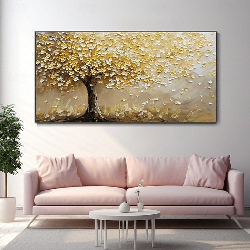 Handmade Oil Painting Canvas Wall Art Decoration Golden Tree Landscape for Home Decor Rolled Frameless Unstretched Painting4