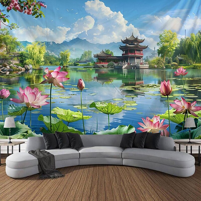 Chinese Garden Hanging Tapestry Wall Art Large Tapestry Mural Decor Photograph Backdrop Blanket Curtain Home Bedroom Living Room Decoration3