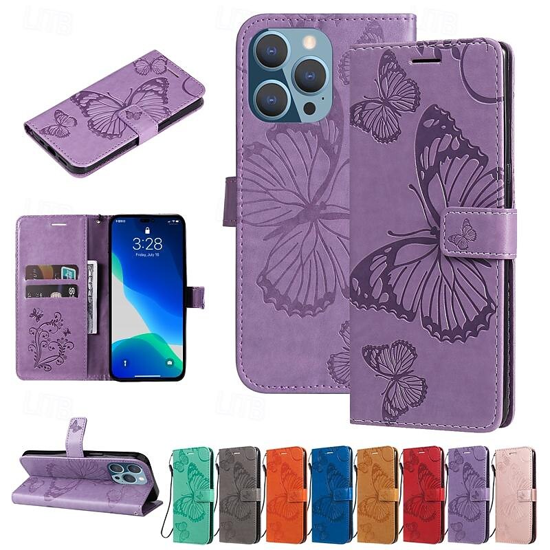 Phone Case For iPhone 17 Pro Max 17 Air 16 15 14 Pro Max Plus 16e 13 12 11 Pro Max Mini Wallet Case Magnetic Full Body Protective with Wrist Strap Butterfly TPU PU Leather