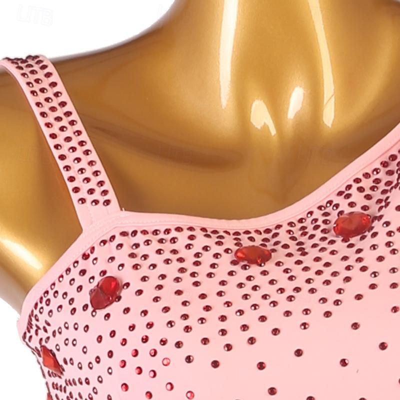 Figure Skating Dress Women's Girls' Ice Skating Dress Pink Patchwork Mesh Spandex High Elasticity Training Practice Professional Skating Wear Classic Crystal / Rhinestone Sleeveless Ice Skating3