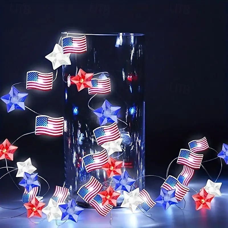Patriotic LED String Lights Independence Day Decor Lights 2m 20LEDs Battery Powered Fourth of July  Stars Fairy Lights Red White Blue Holiday Home Decoration3