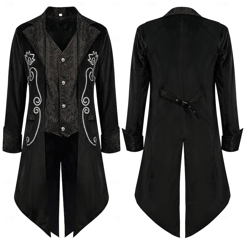 Retro Vintage Punk & Gothic Medieval Coat Tailcoat Prince Nobleman Jacquard Fancy Dress Men's Royal Steampunk Masquerade Party Adults' Coat2