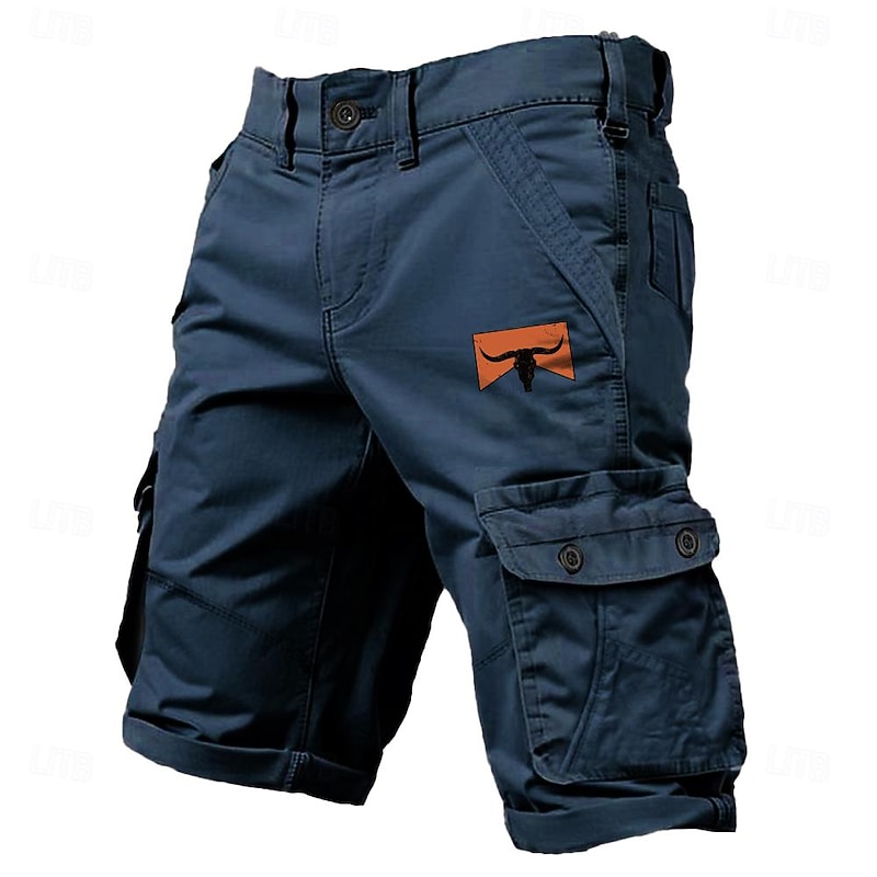 Men's Cargo Shorts Multi-Pockets Cowboy Printed Outdoor Short Sports Classic Micro-elastic Cargo