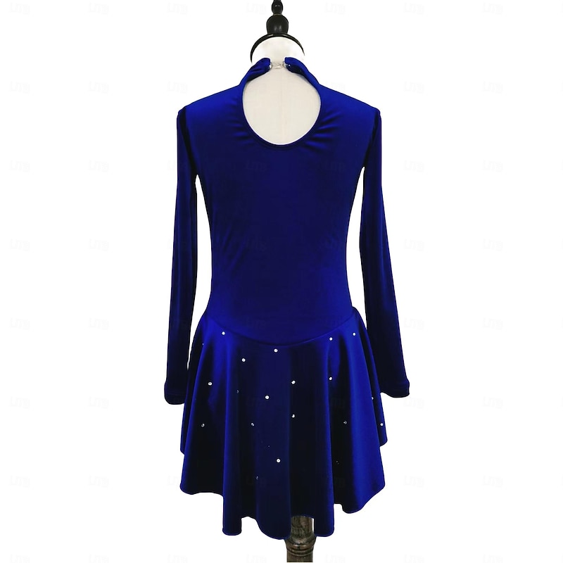 Figure Skating Dress Women's Girls' Ice Skating Dress Black Burgundy Royal Blue Patchwork Mesh Spandex Stretchy Training Practice Professional Skating Wear Thermal Warm Classic Crystal / Rhinestone2