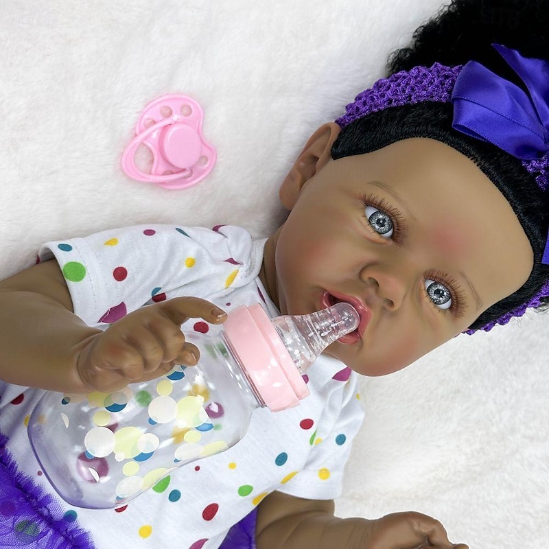 22 inch Black Dolls Reborn Doll Baby & Toddler Toy Doll Reborn Baby Doll Baby Baby Girl African Doll Reborn Baby Doll Saskia Newborn lifelike Gift Hand Made Non Toxic Vinyl W-05022 with Clothes and4