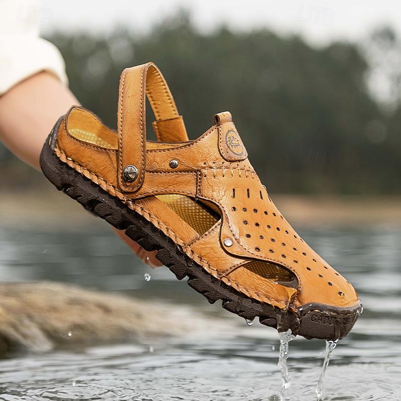 Men's Sandals - Perforated Faux Leather Finish, Fashion - forward for Casual Walks and Weekend Gatherings3