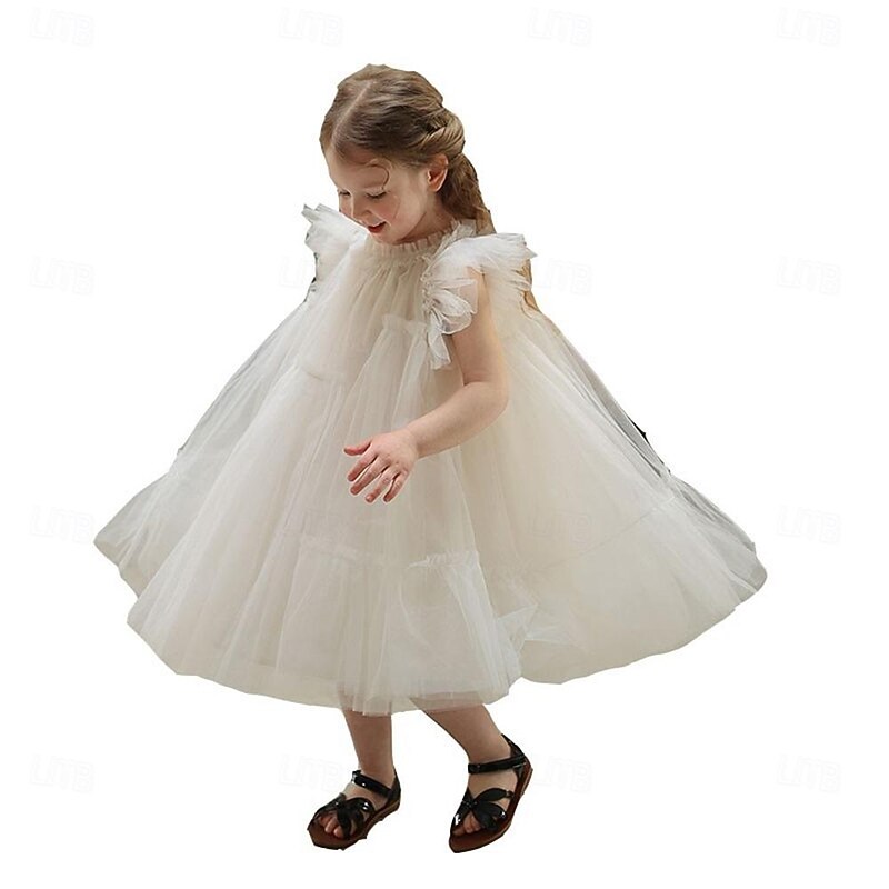 Kids Girls' Dress Solid Color Short Sleeve Outdoor Party Casual Fashion Daily Polyester Summer Spring 2-13 Years White4