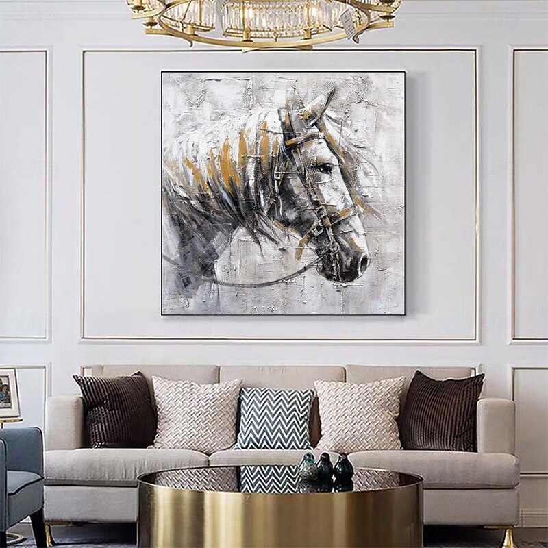 Oil Painting Handmade Hand Painted Square Wall Art Abstract Horse Canvas Painting Home Decoration Decor Stretched Frame Ready to Hang3