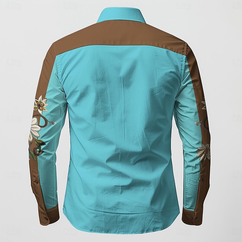 Men's Floral Shirt Western Shirt Cowboy Shirt Long Sleeve Vintage Western Style Outdoor Street Casual Daily Fall & Winter Turndown Buttons Print Green2