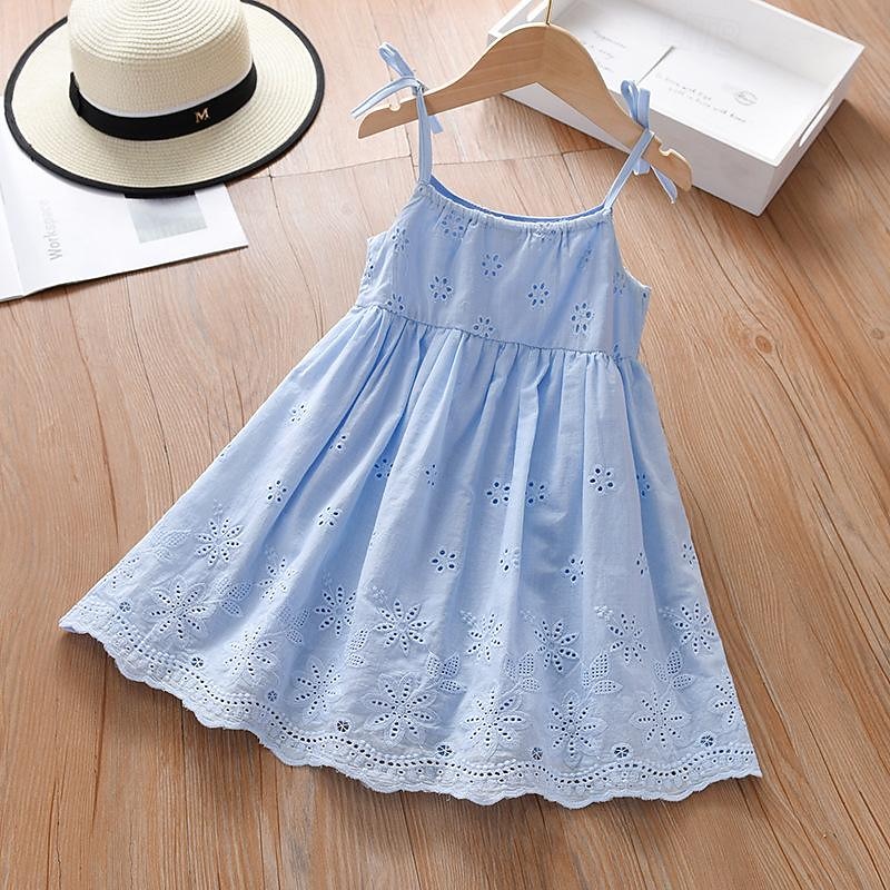 Summer Kids Princess Dresses Sleeveless Cotton Solid Color Hollow Out Children Clothes Baby Girl Wedding Birthday Party Dress2