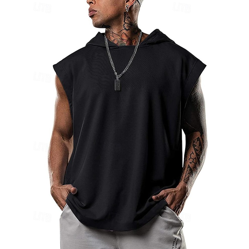 Men's Tank Top Vest Top Undershirt Sleeveless Shirt Sleeveless Hooded Spring & Summer Plain Fashion Designer Basic Vacation Street Going out Black White Red Top Tee for Men4