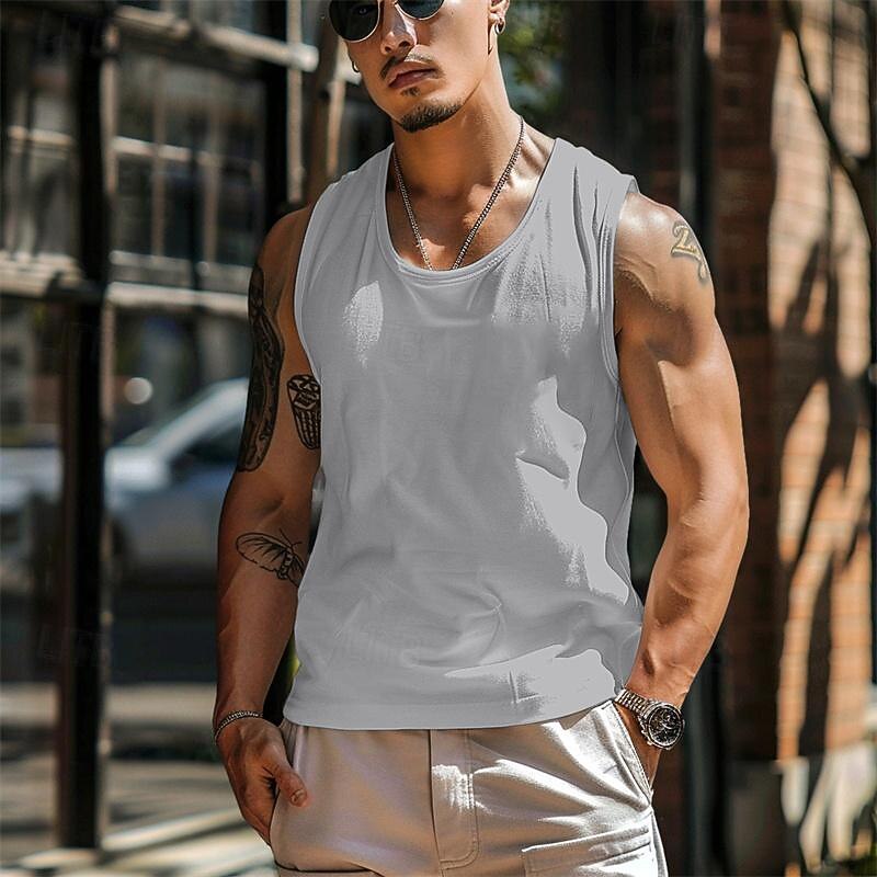 Men's Tank Top Vest Top Undershirt Sleeveless Shirt Sleeveless Crew Neck Summer Plain Fashion Designer Muscle Pocket Outdoor Going out Gym White Blue Gray Top Tee for Men4