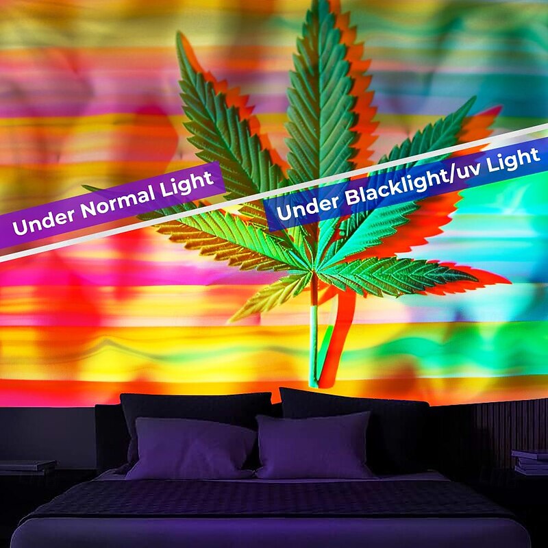 Blacklight Tapestry UV Reactive Glow in the Dark Glow Party Neon Rainbow Marijuana Nature Psychedelic Trippy Misty Hanging Tapestry Wall Art Mural for Living Room Bedroom2