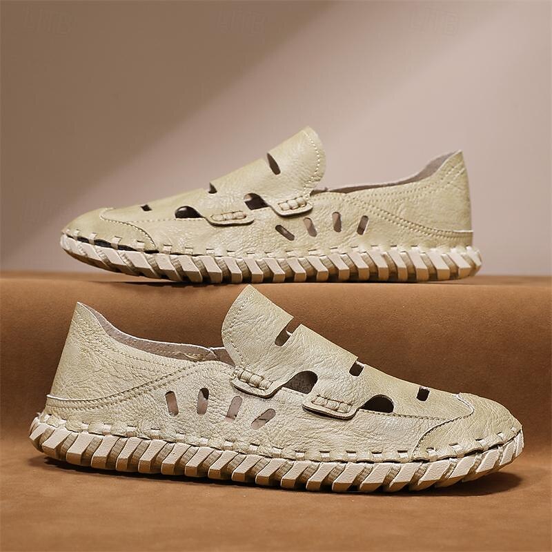 Men's Beige Leather Fisherman Sandals with Breathable Cutout Design, Comfortable Sole for Casual, Outdoor and Summer Wear3