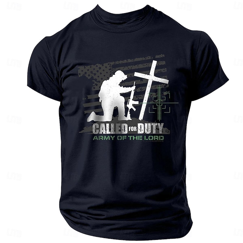 Men's Quotes & Sayings Cross Letter Print T Shirt Tee Top 100% Cotton Short Sleeve Graphic Shirt Black Dark Blue Comfortable Tee Street Sports Outdoor Fashion Designer Clothing