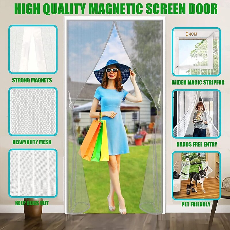 Magnetic Fly Screen Door,Heavy Duty Bug Curtain Full Frame, Keep Bugs Out Lets Fresh Air in Without Drilling4
