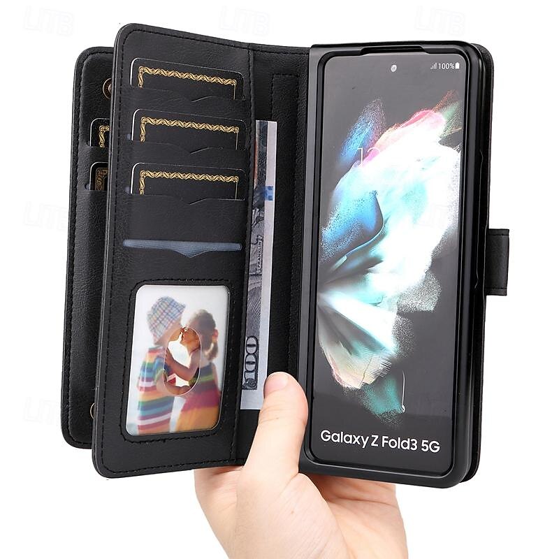 Phone Case For Samsung Galaxy Z Fold 5 Z Fold 4 Z Fold 3 Wallet Case Magnetic Full Body Protective Kickstand Retro TPU PU Leather2