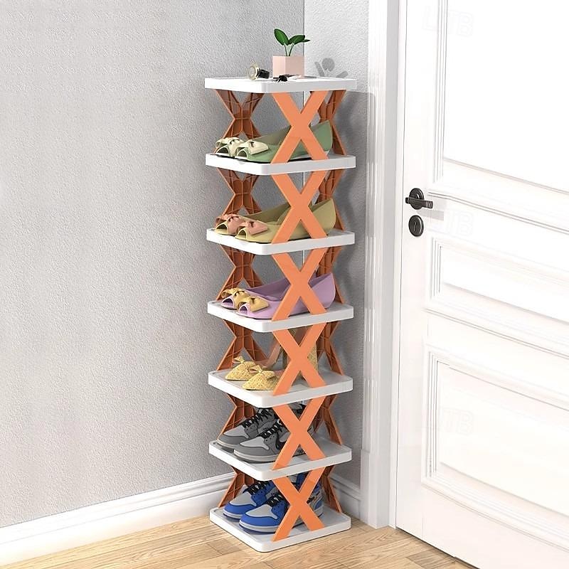 Multilayer Tier Narrow Shoe Rack, Small Vertical Shoe Stand, Space Saving DIY Free Standing Shoes Storage Organizer for Entryway, Closet, Hallway, Easy Assembly and Stable in Structure