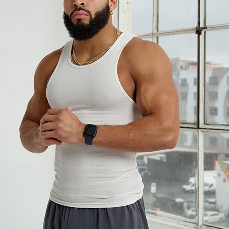 Men's Tank Top Vest Top Undershirt Sleeveless Shirt Sleeveless Crew Neck Spring & Summer Plain Fashion Designer Basic Vacation Street Going out Light Yellow Black White Top Tee for Men 9