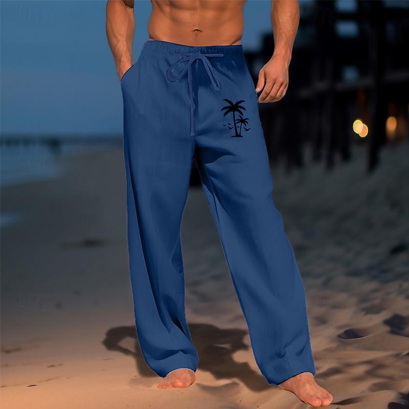 Men's Coconut Tree Graphic Prints Trousers Summer Pants Beach Pants Mid Waist Streetwear Hawaiian Designer Casual Daily Holiday Drawstring Elastic Waist 3D Print Spring & Summer Hot Stamping Black