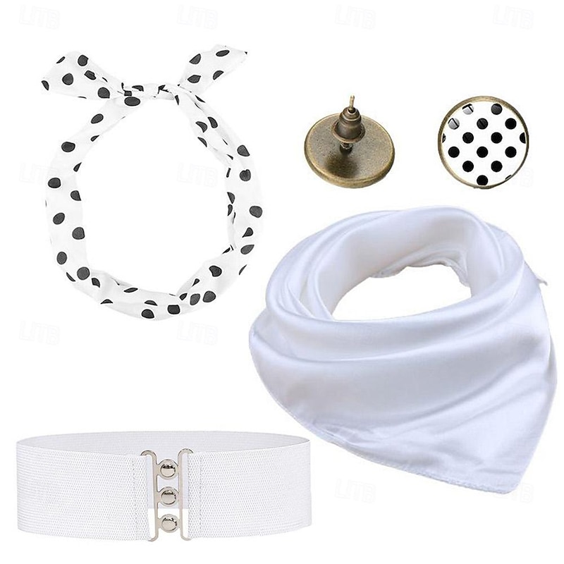 50s Accessories Set Retro Vintage 1950's Women Costume Accessories Kit Red Waist Belt Polka Dot Bandana Tie Headband Earrings Scarf 1950s Grease Outfits Party Decor4