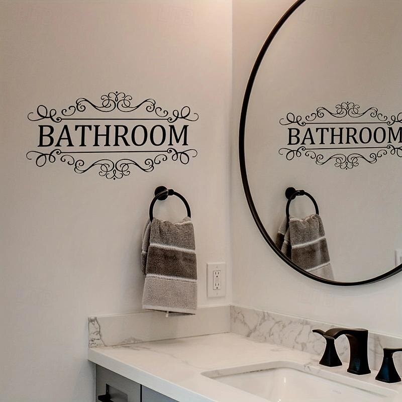 Letter Graphic Wall Sticker, English Logo Bathroom Wall Door Sticker, Removable Wall Decals For Home Bathroom, Home Decor2