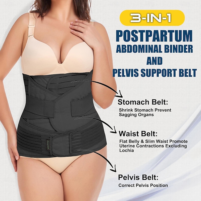 3 in 1 Postpartum Belly Wrap - Recovery Belly/Waist/Pelvis Belt Black Postpartum Belly Band3