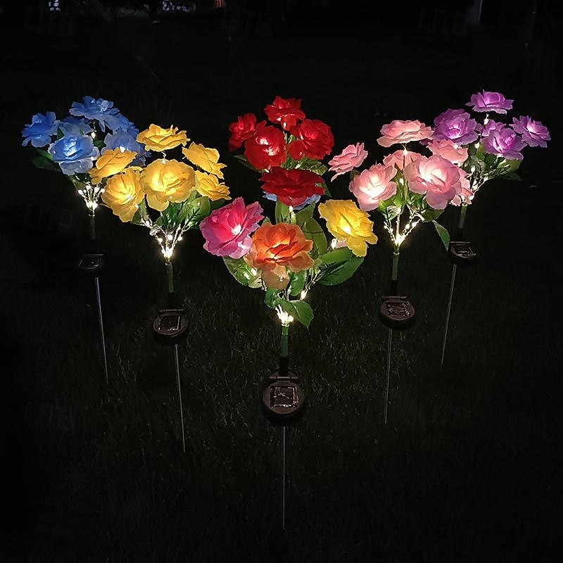 LED Solar Light 7 Heads Solar Simulation Valentines Rose Flower Light Waterproof Garden Light 42LEDs Simulation Flower Outdoor Courtyard Light Villa Yard Park Lawn Walkway Landscape Decoration 1/2pcs4