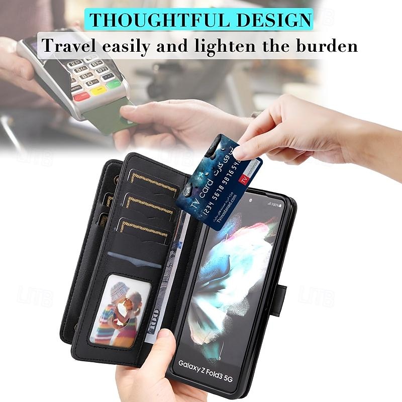 Phone Case For Samsung Galaxy Z Fold 5 Z Fold 4 Z Fold 3 Wallet Case Magnetic Full Body Protective Kickstand Retro TPU PU Leather4